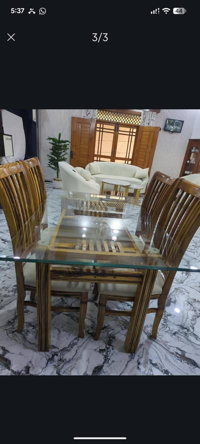 4 Seater Solid Wood Dining Set with Glass Top – Excellent Condition
