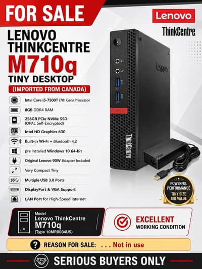 Lenovo ThinkCentre M710q Core i5 7th Gen, NVMe SSD, HD Graphics 630