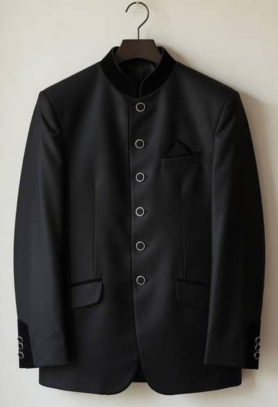 Black Prince Coat Bandhgala Suit — Like New — Worn 2 Times— Slim Fit —