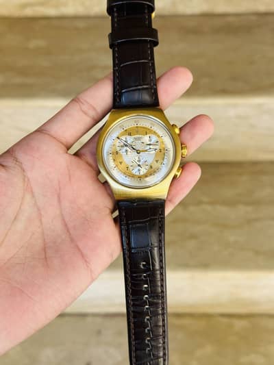 Swatch Swiss Made Men's Original Leather strap Chronograph Watch 47mm
