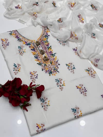 hand embroidery unstitched 3pc