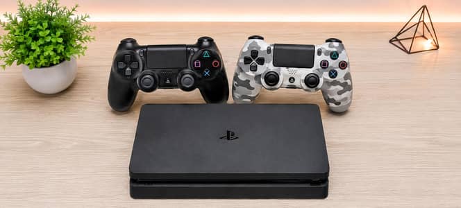 PlayStation 4 Slim with 2 Controllers – Ready to Play