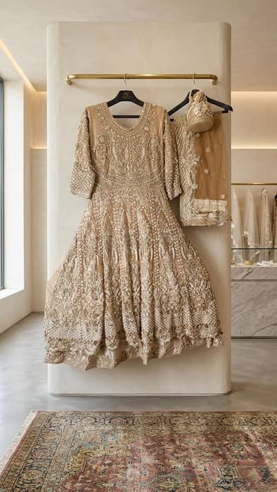 Designer Peach-Gold Heavy Bridal Maxi