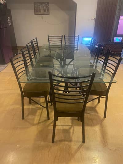 11-Seater Glass Top Dining Table Set – Modern & Sturdy