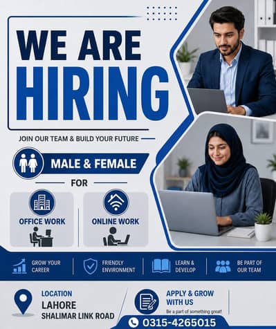 Hiring Now male and female for work