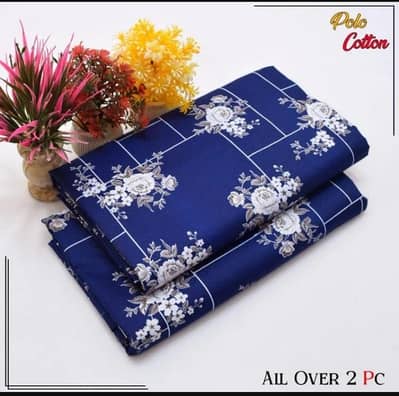 Royal Blue  Polo  Cotton  2PC  Suit  4.5  Meter - All  Over