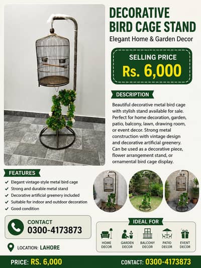 Decorative Metal Bird Cage Stand – Elegant Home & Garden Decor –
