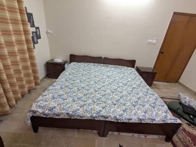 Single Pure Wooden Beds with 2 Side Tables – Excellent Condition