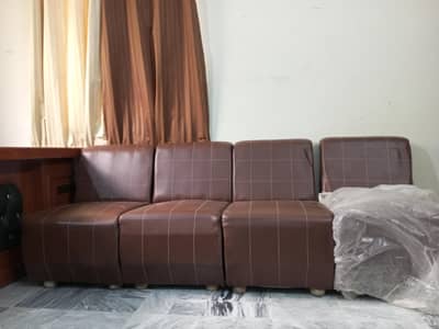 6-Seater Comfortable Brown Leatherette Sofa Set