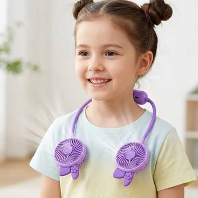Cute Kids Portable Neck Fan Rechargeable USB Mini Fan for Boys & Girls