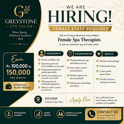 Hiring Female Staff Therapist For Spa Salon Karachi