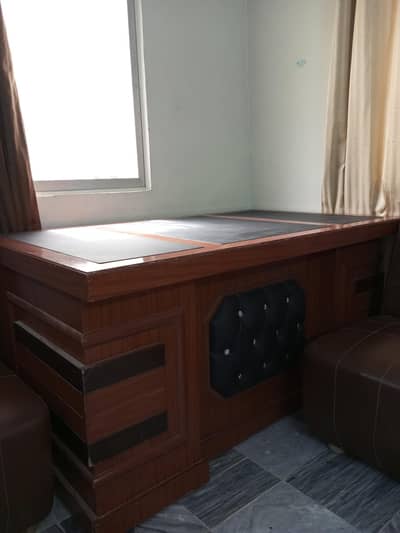 Large Wooden Office Table with Front Leather Design