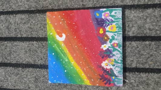 beautiful Acrylic mini canvas painting of rainbow. 