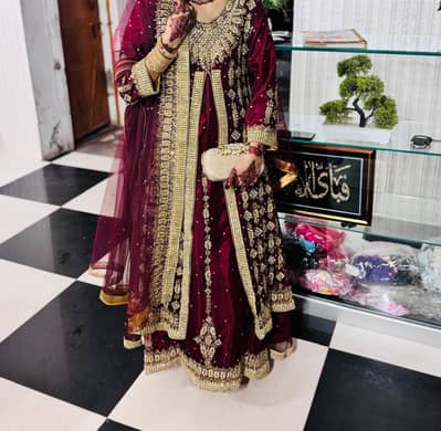 maroon bridal frock for sale __ excellent condition