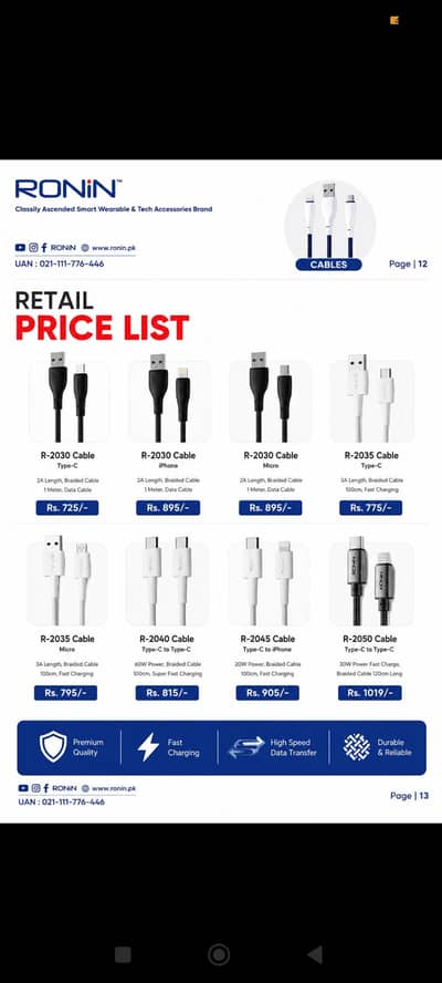 RONIN Original Charging Cables Collection – Type-C, iPhone & Micro USB