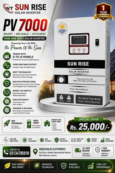 Sun Rise PV7000 Solar Inverter | Budget Friendly | 1 Year Warranty