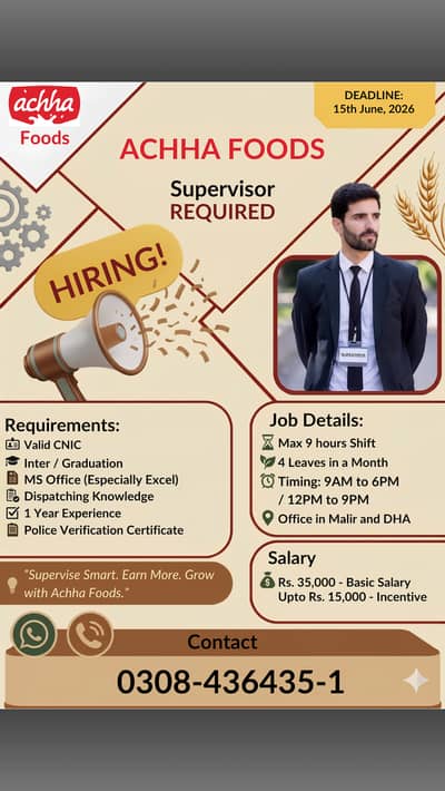 Supervisor Jobs in Gujrat and Wazirabad