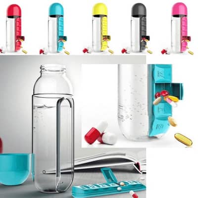2 In 1 Water Bottle With Built In 7 Day Pill Organizer