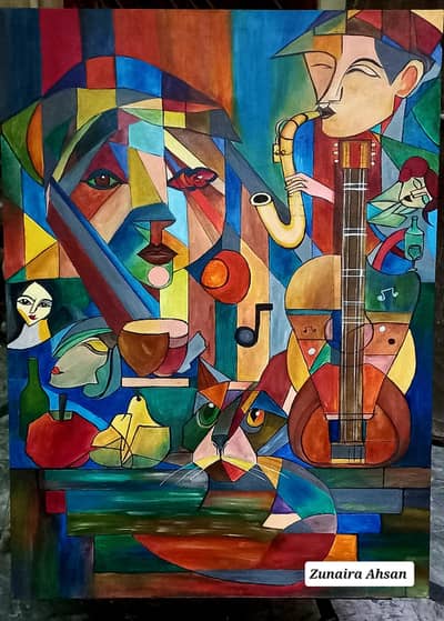 Original Acrylic Cubism Painting 2x3 ft | Handmade Wall Art