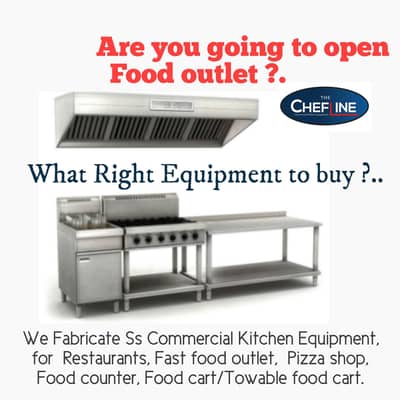 Fryer, hot plate, hood,  ducting,  table oven, fast food machinery