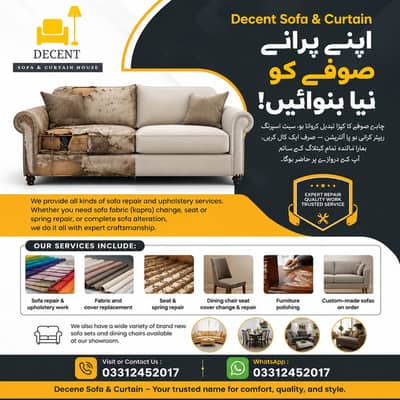 Sofa Repair - Fabric Change - Repairing Seat Repair - Sofa Repairing