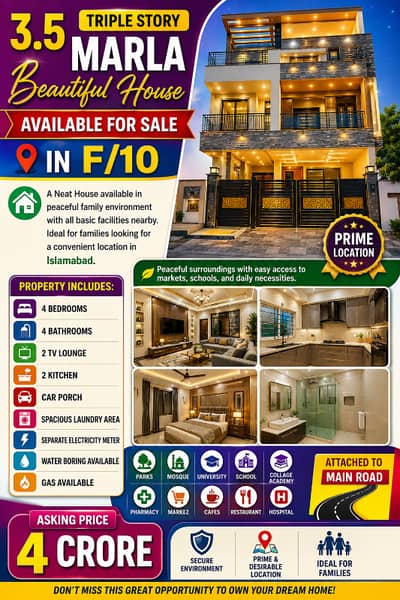 3.5 Marla Brand New House Available For Sale In F/10/3 At Ideal Location