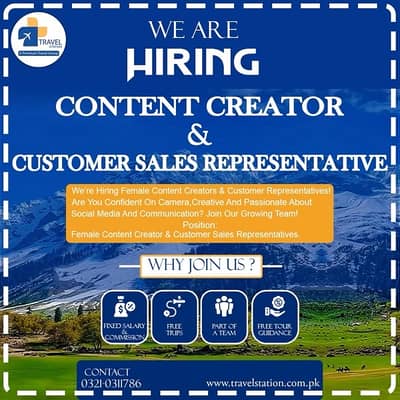 We required Female staff for content creation and customer represent.