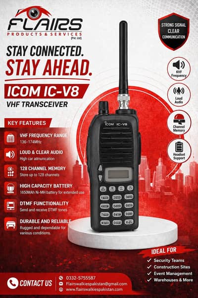 ICOM IC-V8 Professional VHF Handheld Two-Way Radio – 5.5W High-Power