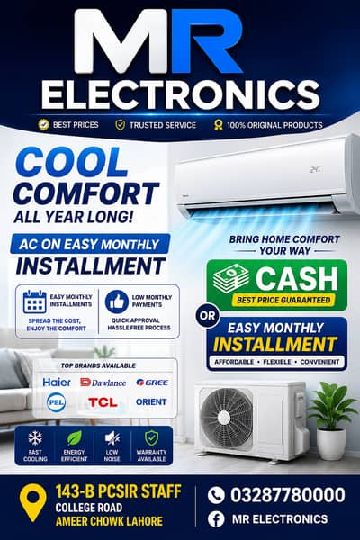 1 ton AC/Cash and installment plan/gree/dawlance/haier/acson/Lg/midea