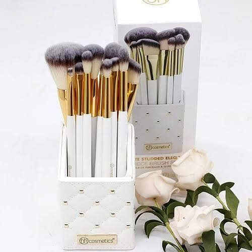 Traoxss Mall BH Cosmetics Studded Elegance 12-Piece Professional Makeup Brush Set with Quilted Holder