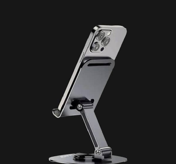 Bluks BX-320 Premium Desktop Metal Stand – Full Aluminum Body with 360° Rotating Base, Foldable & Portable Holder for Smartphones and Tablets by traoxss. pk