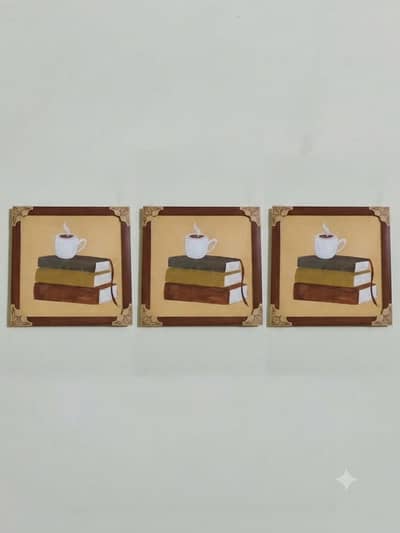 Handmade Painting - Books & Coffee Art with Premium Wooden Frame