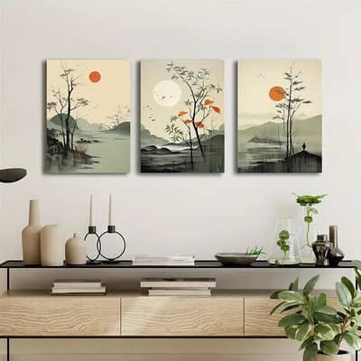 3 Piece Abstract Wall Art Set Multicolor Wood Frame