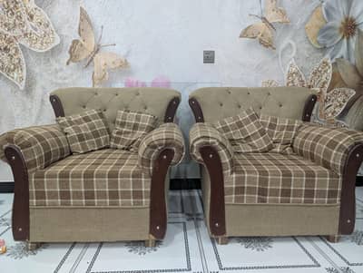 Used 5-Seater Sofa Set for Sale – Excellent Condition (Beige & Brown)