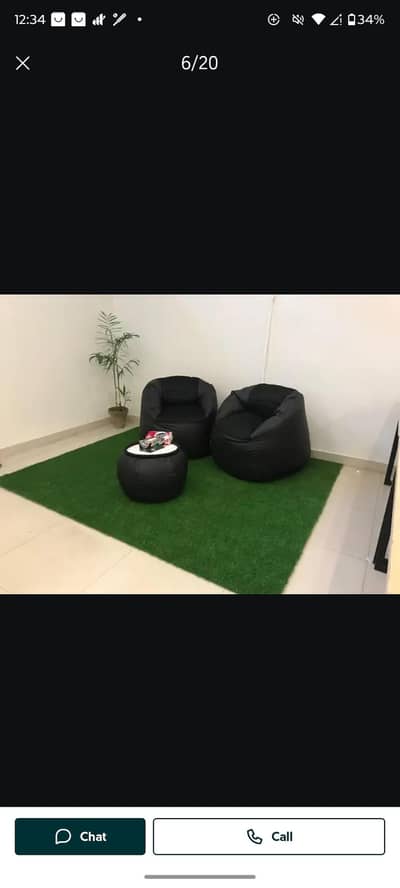 Relaxit Bean bags/ Small Table/ Grass Carpet