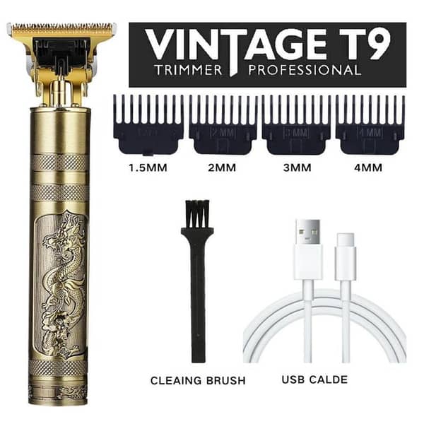T9 Metal Body Hair Trimmer with Vintage Dragon Design – Rechargeable Cordless Pro Clipper for Men