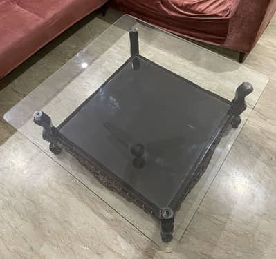 Solid Sheesham Wood Center Table with Glass Top | 40x40 Inch