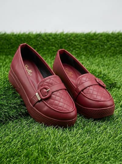 Shellys London Quilted Platform Loafers Maroon (New)