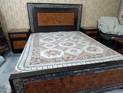 Double bed with side tables and mattress for sale