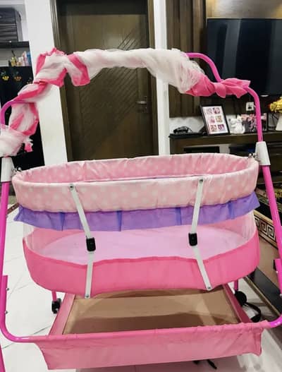 Adjustable Baby Cot with Storage Tray and Wheels -