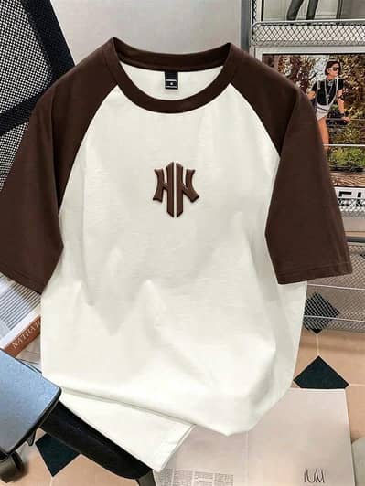 Men’s Brown & White Raglan Sleeve T-Shirt | HK Logo Summer Tee