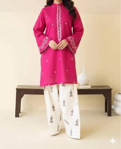 Pink Embroidered Lawn shirt and cotton Trouser Shirt