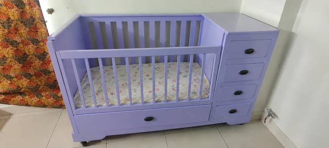 lilac baby cot with drawers