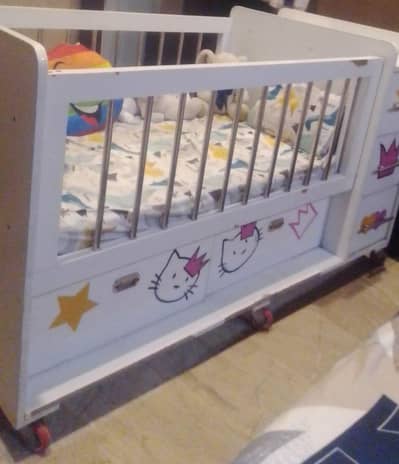 wooden kids bed with matress