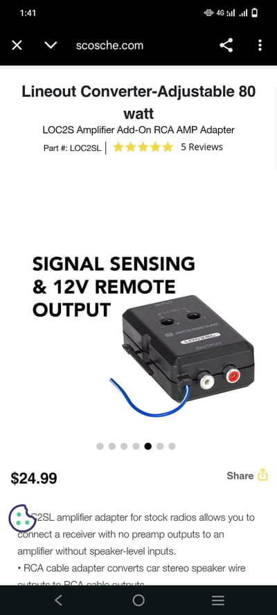 Scosche LOC2SL Line Output Converter – Car Audio Amplifier Adapter