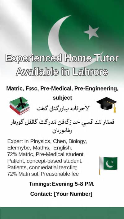 experienced home teacher is available in Lahore