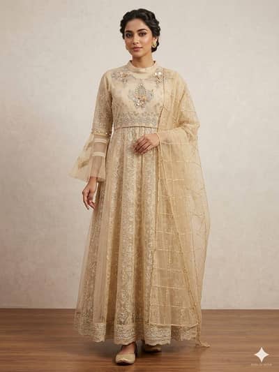 Full long Embroidered Maxi with jacket and Embroidered dupatta