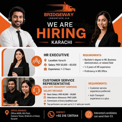 CSR Required || Customer Service , HR Executive (Karachi Jobs)