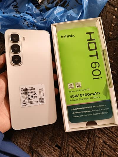Infinix hot60i 12 128 hai box chrge pack ha