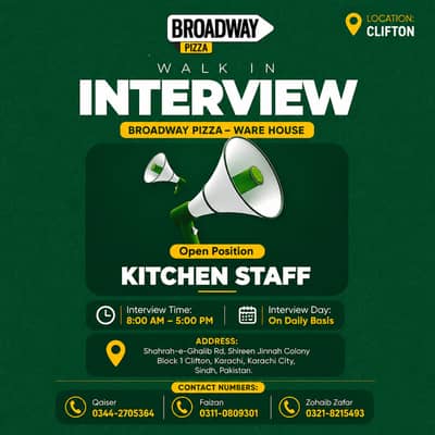 Walk in Interview in Broadway Pizza – Ware House (Kitchen Staff)